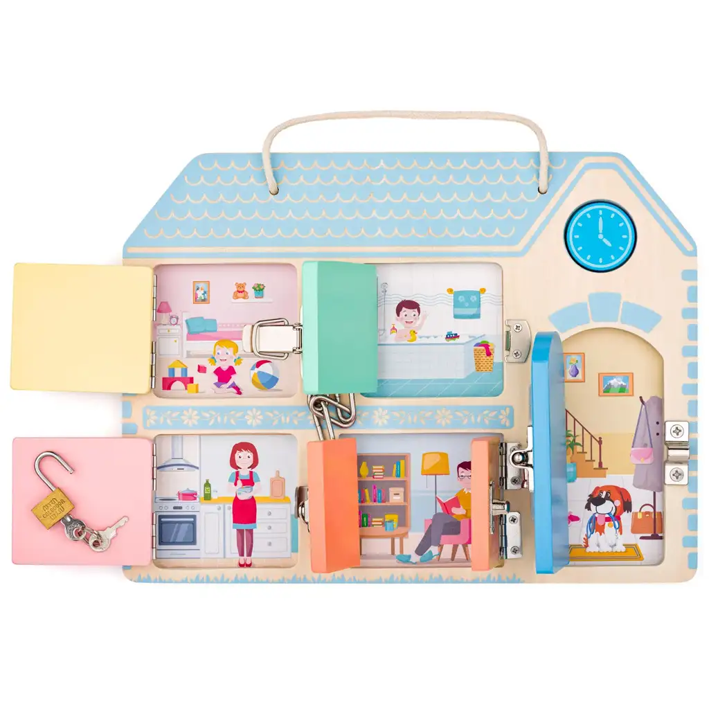 Kulcsok és zárak matatófal készségfejlesztő játék - Woodyland kép 3