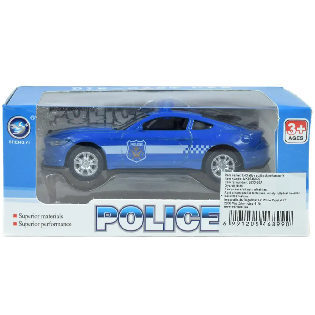 Police Cars: Hátrahúzós fém rendőrautó többféle változatban 11cm 1db kép 10