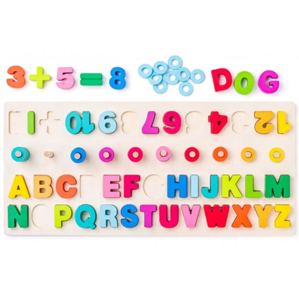 Betűk és számok fa formaillesztő készségfejlesztő játék - Woodyland kép 2