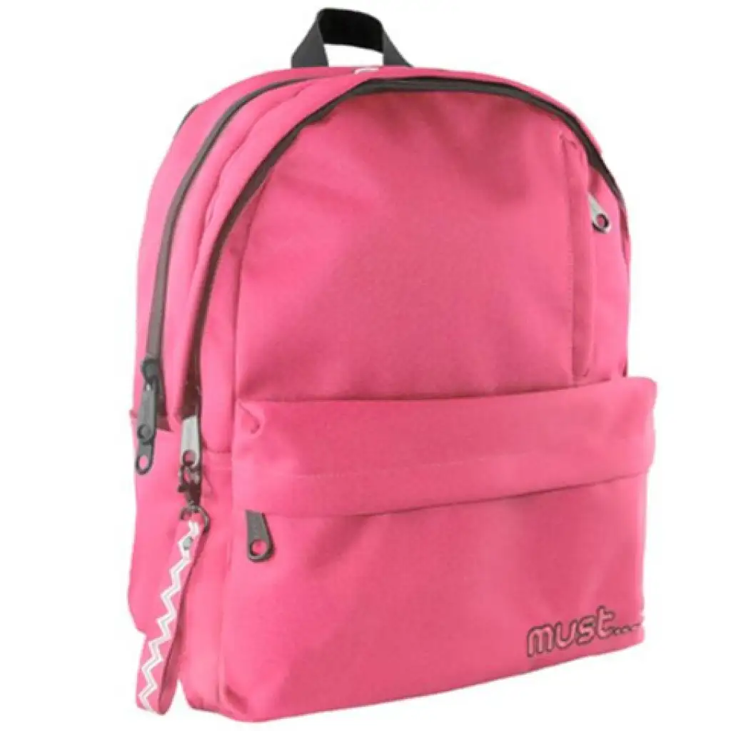 Must: Lekerekített világos piros négyrekeszes iskolatáska, hátizsák 32x17x42cm