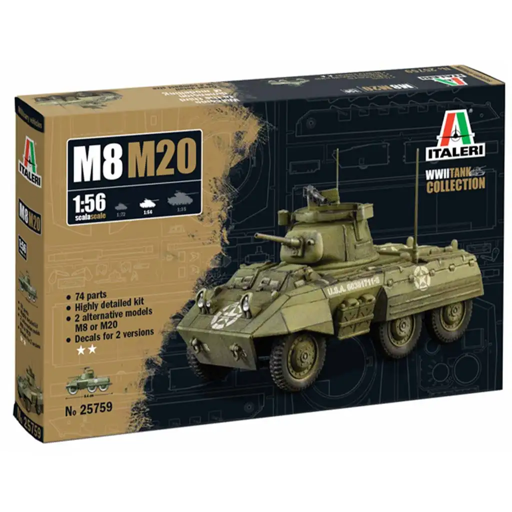 Italeri 1/56 M8/M20 tank makett