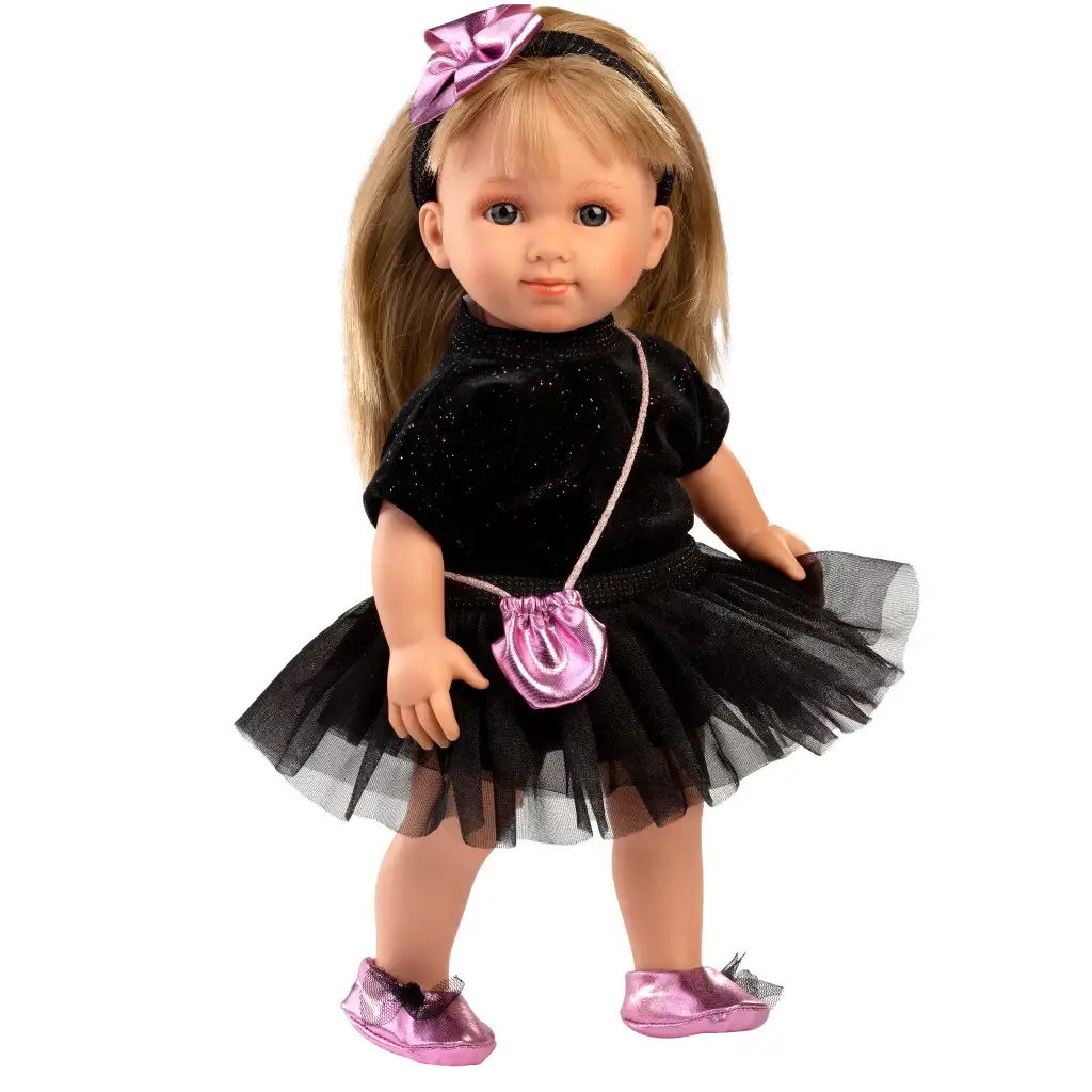 Llorens: Elena 35cm-es baba fekete ruhában kép 3