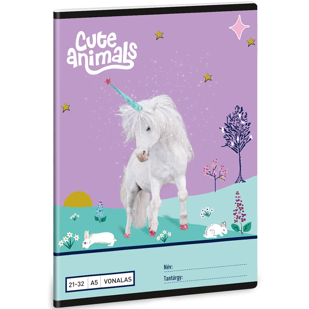Ars Una: Cute Animals - Unikornis mintás vonalas füzet A/5 21-32