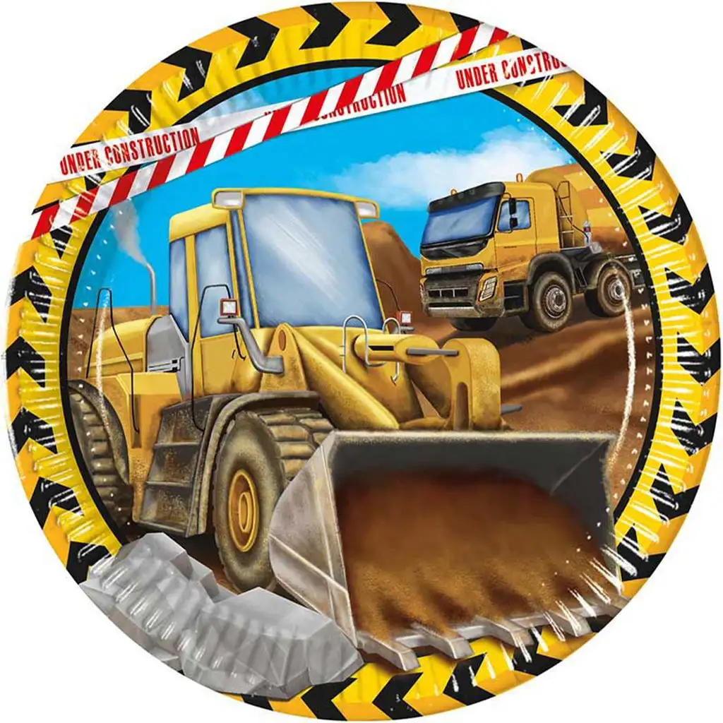 Munkagépes 8db-os papírtányér szett 23cm-es