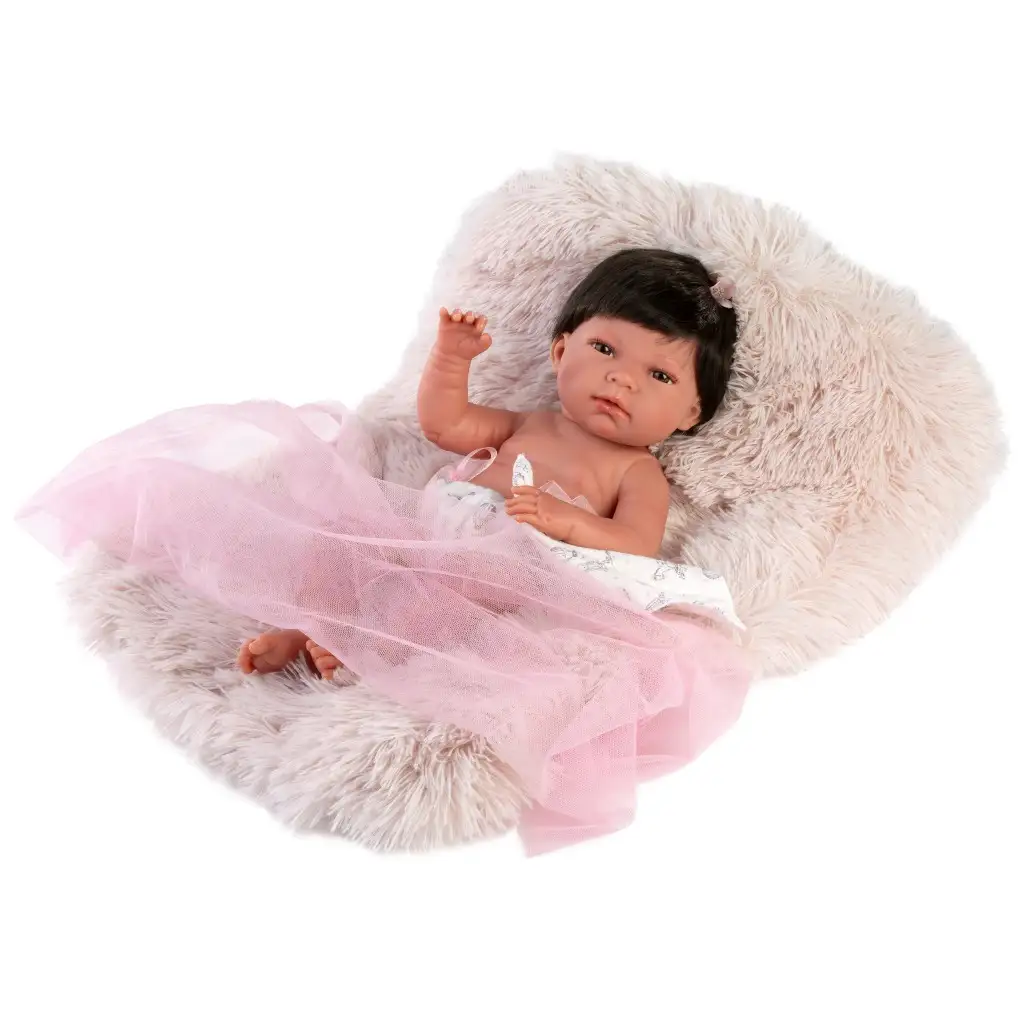 Llorens: Nica 40cm-es baba szőrös szürke párnával