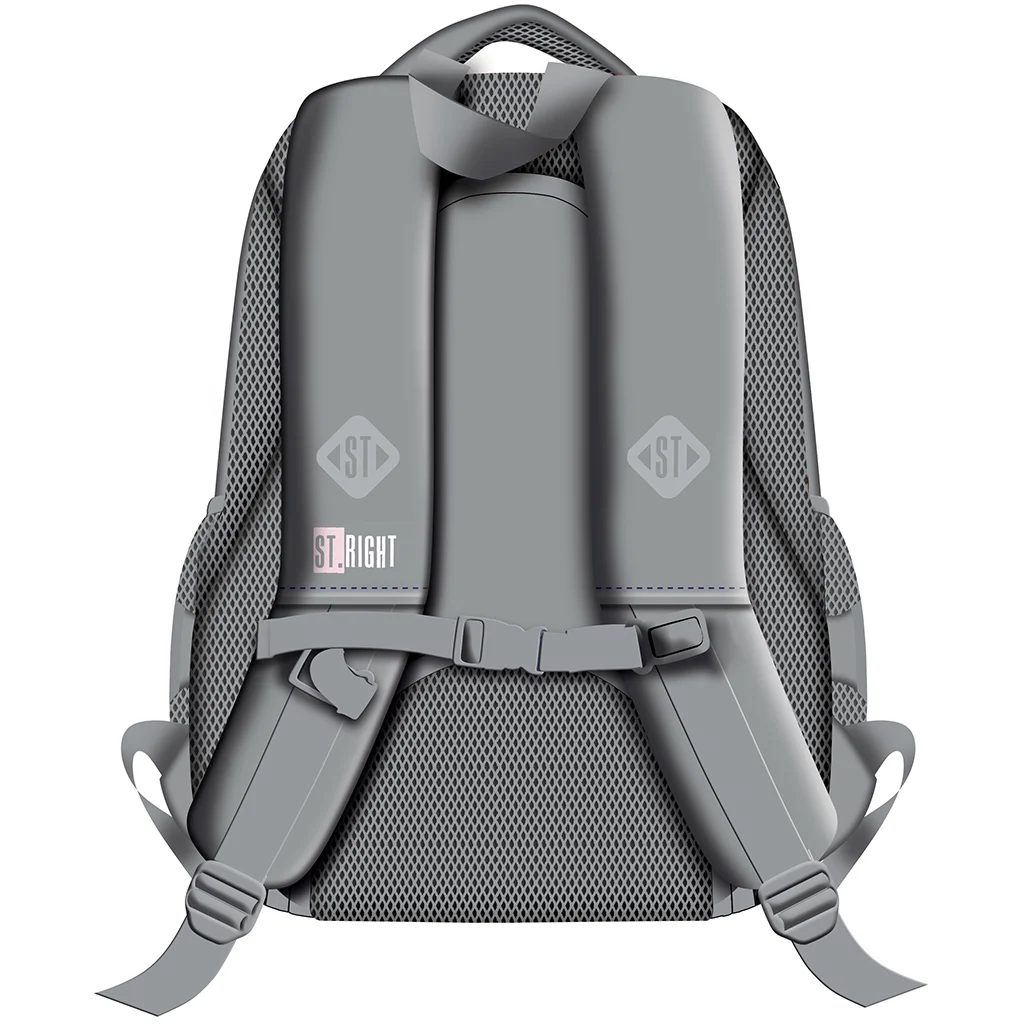 St.Right Szürke pillangós háromrekeszes iskolatáska, hátizsák BP26 39x27x17cm kép 2