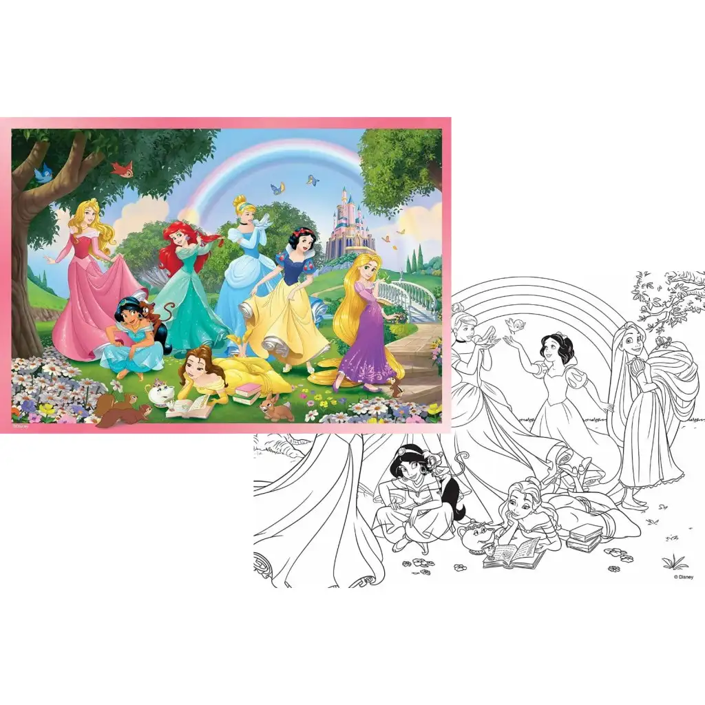 Disney Hercegnők szivárvány 2 az 1-ben 108db-os puzzle és színező 70x50cm - Lisciani kép 2