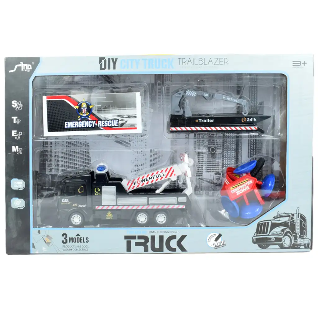 City Truck: Átalakítható lendkerekes mentőcsapat teherautó jelzőtáblákkal 19cm kép 9