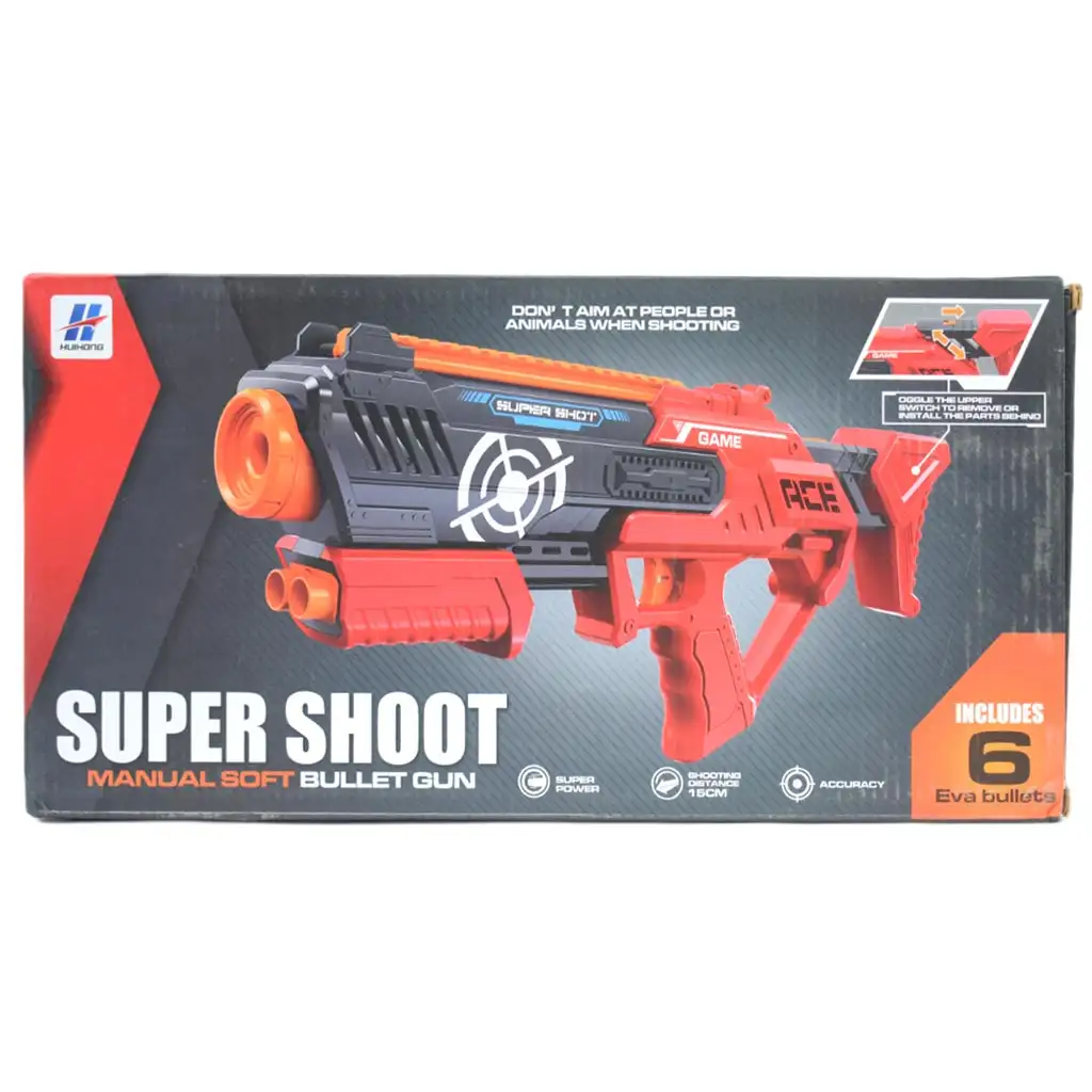 Super Shoot: Manuális szivacslövő fegyver töltényekkel 47cm kép 5