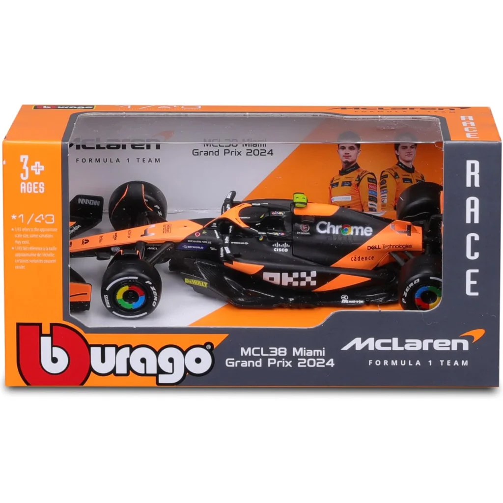 Bburago: McLaren Racing MCL38 (2024) F1 versenyautó fém autómodell 1/43 (Lando Norris #4)
