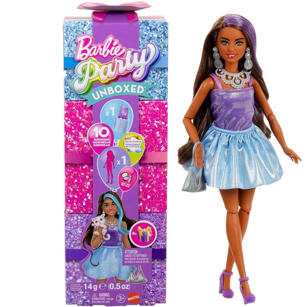 Barbie: Party Reveal meglepetés baba barna hajjal - Mattel