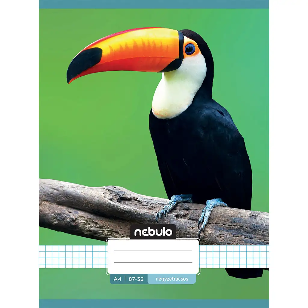 Nebulo: Tűzött kockás tukán mintás füzet 87-32 A/4