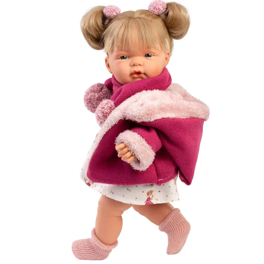 Llorens: Joelle 38cm-es síró baba cumival rózsaszín kabátban kép 4
