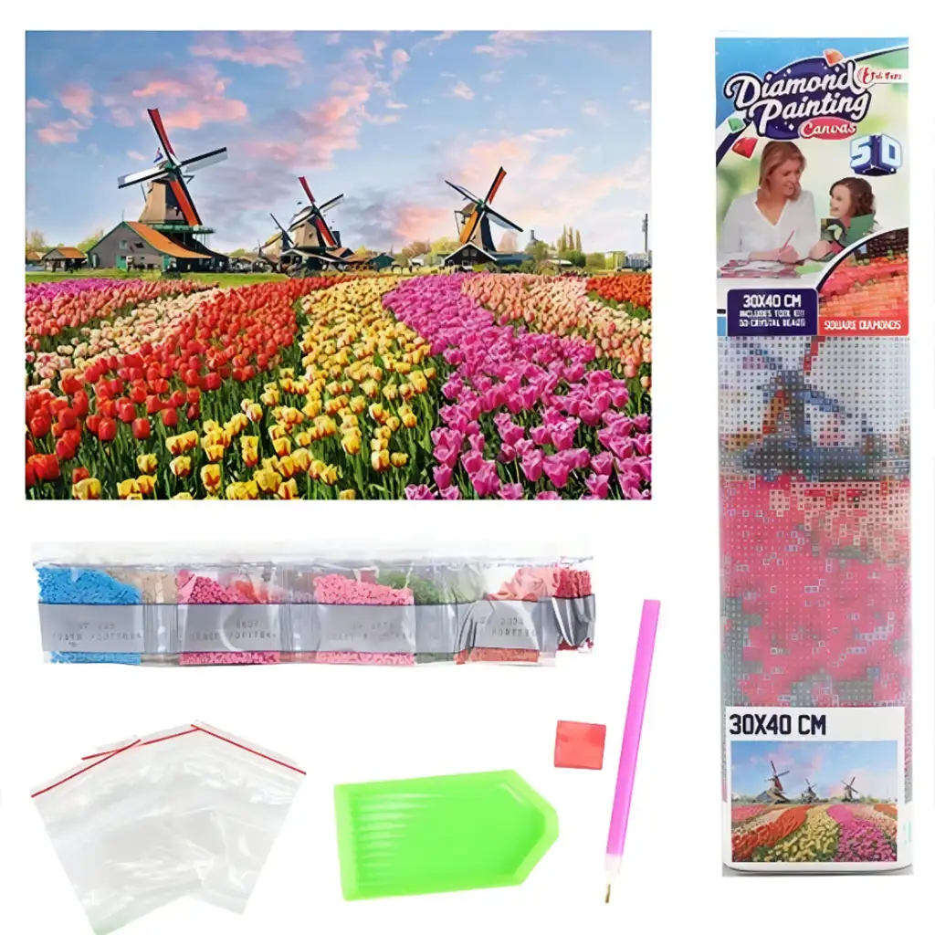 Gyémántszemes kirakó: Holland tulipánmező gyémántfestő szett 30x40cm kép 2