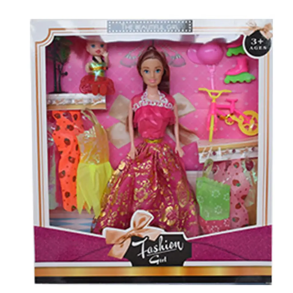 Fashion Girl: Baba és gyermek baba szett kerékpárral és kiegészítőkkel 28cm-es kép 2