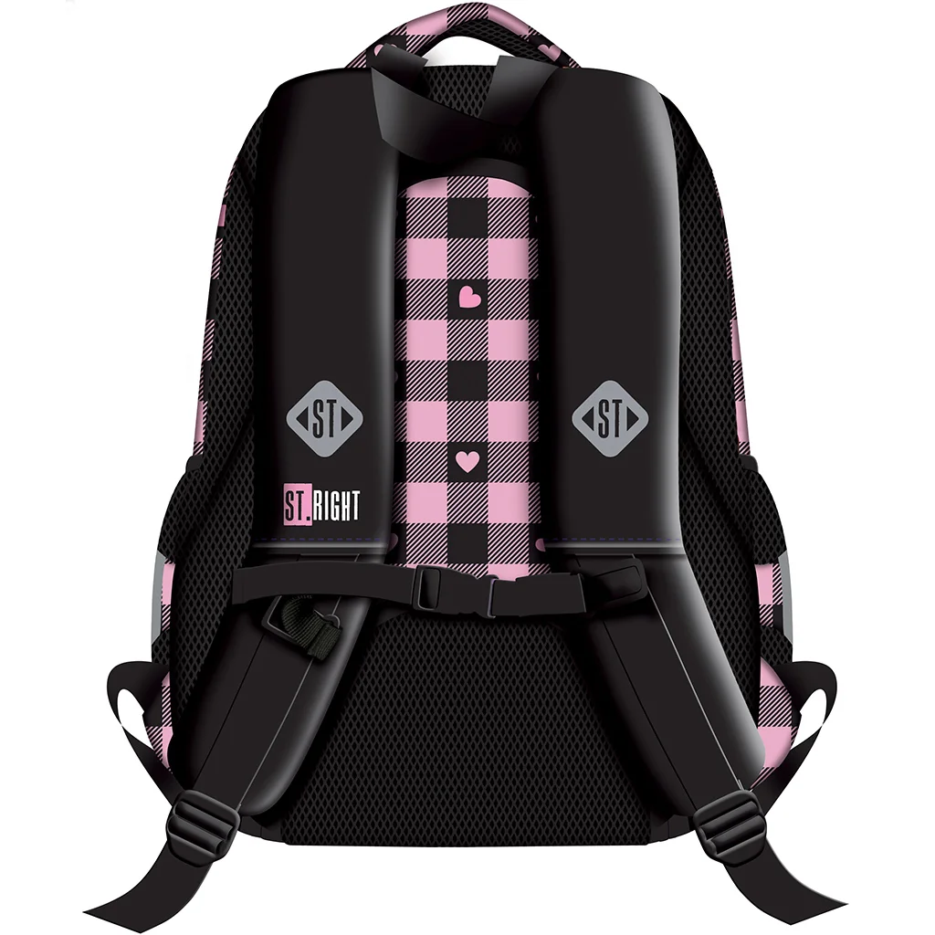St.Right Rózsaszín-fekete szív mintás iskolatáska, hátizsák BP26 39x27x17cm kép 2