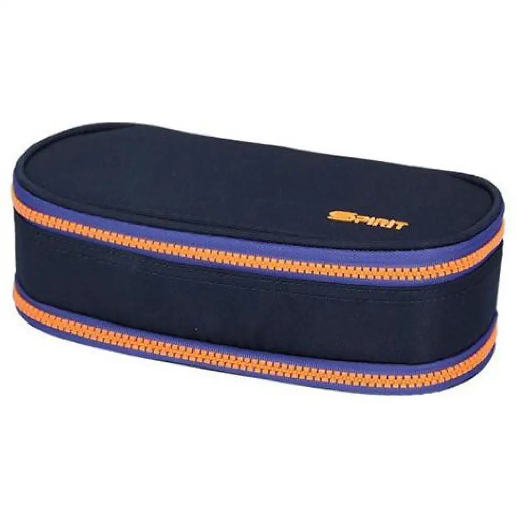 Spirit: Indigókék ovális tolltartó neon narancssárga cipzárral 23x10cm