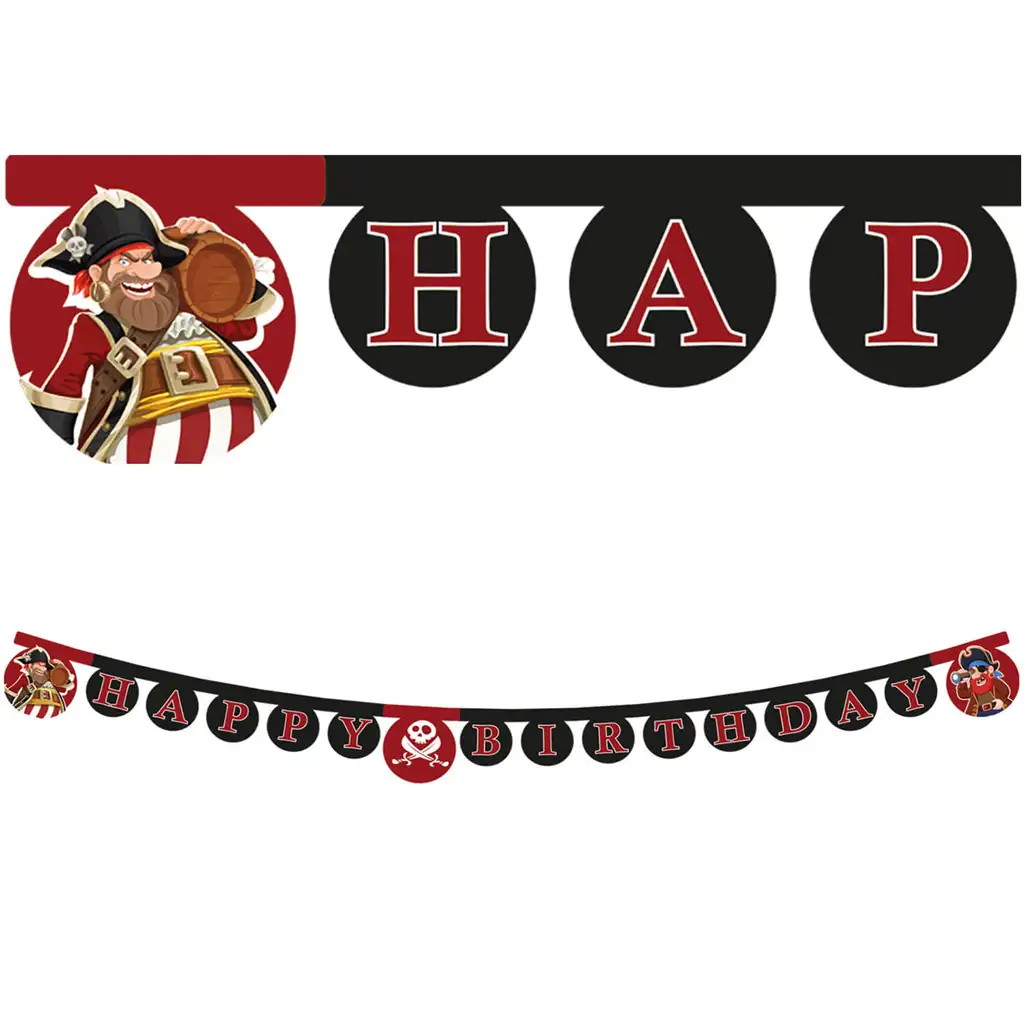 Kalózos szülinapi „Happy Birthday” feliratú party banner