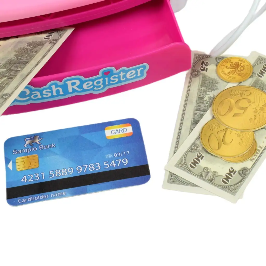 Happy Shopping: Rózsaszín pénztárgép termékekkel, hanggal és kiegészítőkkel 22x10x15cm kép 2