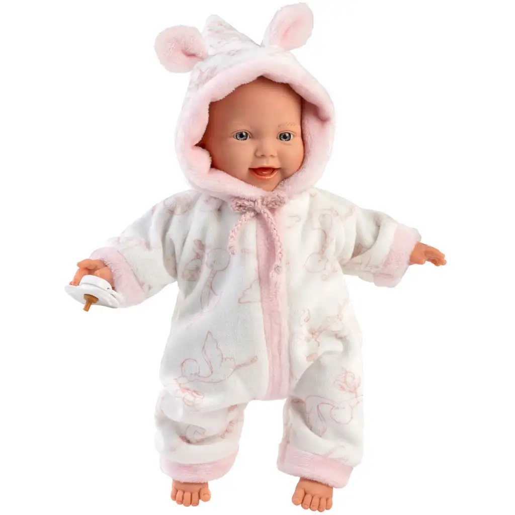 Llorens: Lány csecsemő baba puha gólya mintás pizsamában 31cm kép 3