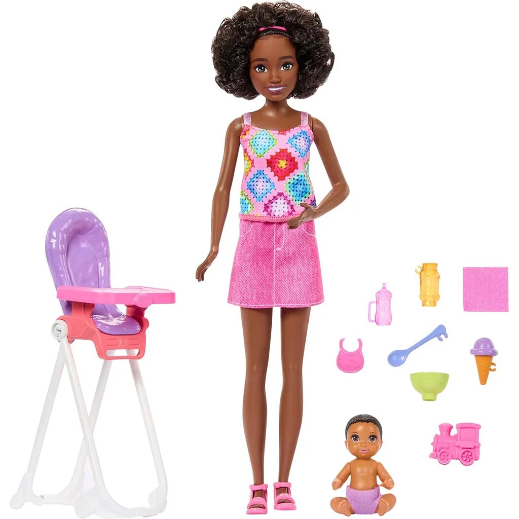 Barbie baba rózsaszín ruhában bébiszitter játékszett - Mattel kép 2