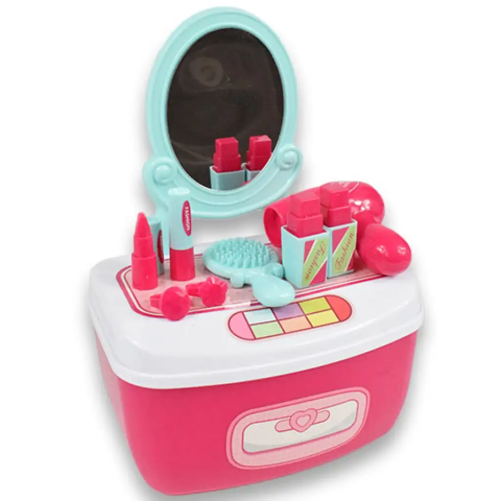 Szépség szett tükrös fésülködő asztalkával és sminkekkel tárolódobozban kép 2