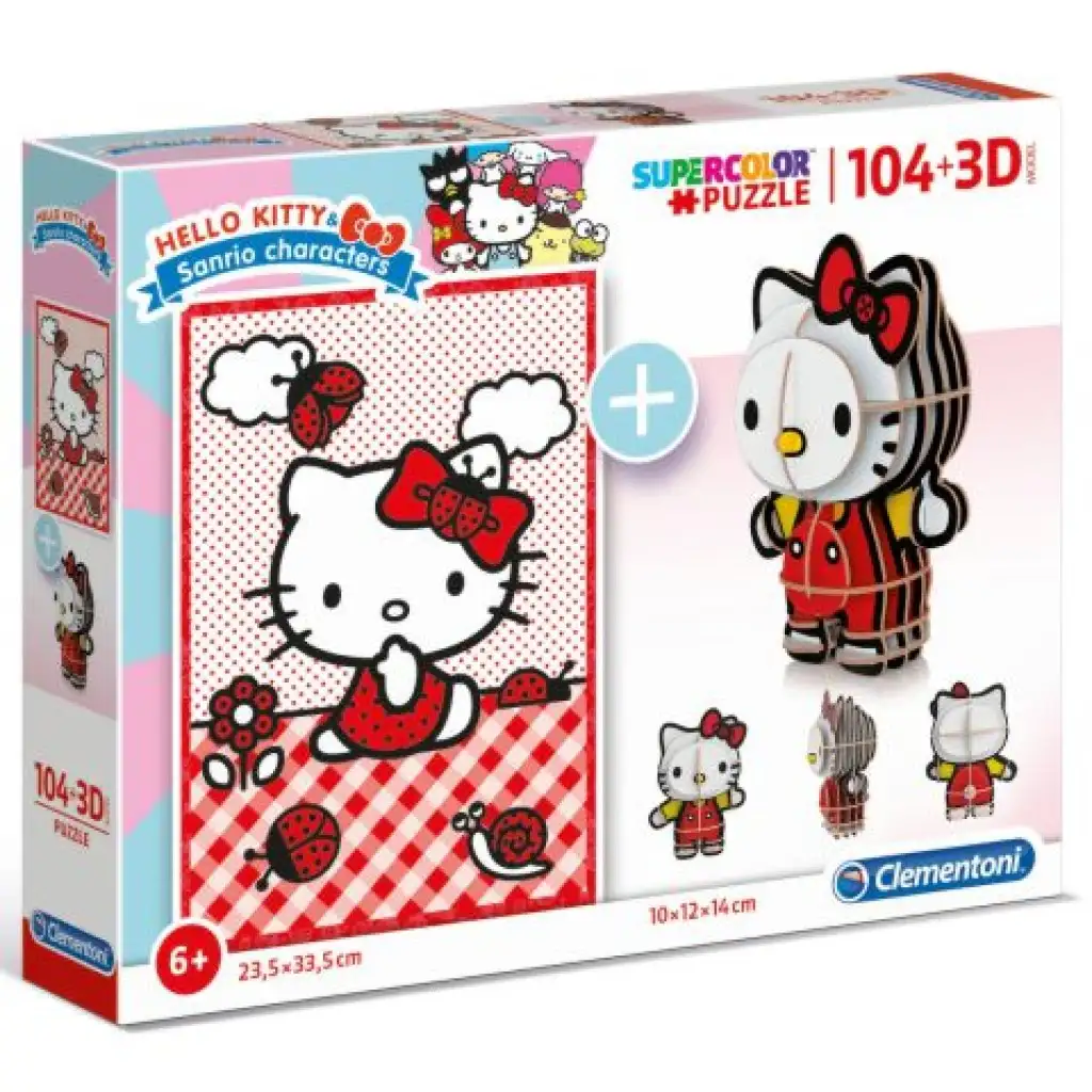 Clementoni: Hello Kitty 2 az 1-ben 104db-os puzzle és modell figura
