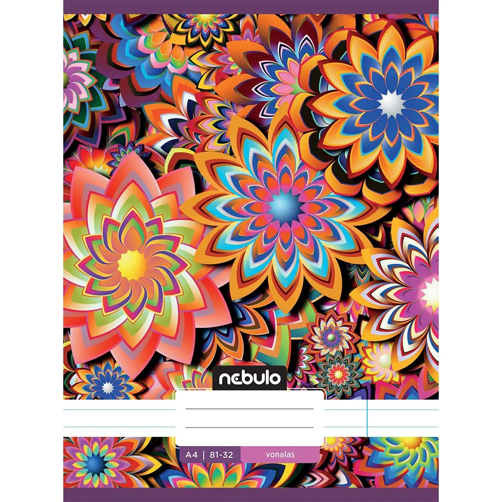 Nebulo: Tűzött vonalas fraktális virágos mintás füzet 81-32 A/4