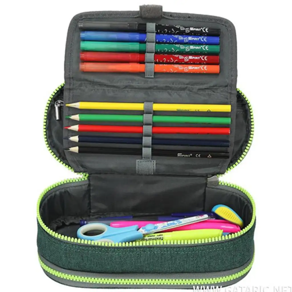 Spirit: Sötét és világoszöld színű ovális emeletes tolltartó 23x10cm kép 3