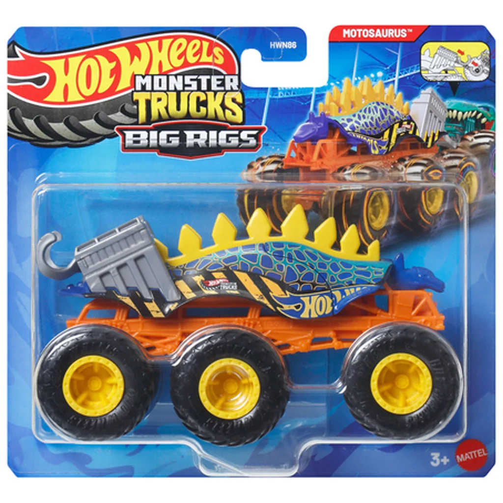 Hot Wheels Monster Trucks: Big Rigs hatkerekű Motosaurus vontató járgány 1/64 – Mattel