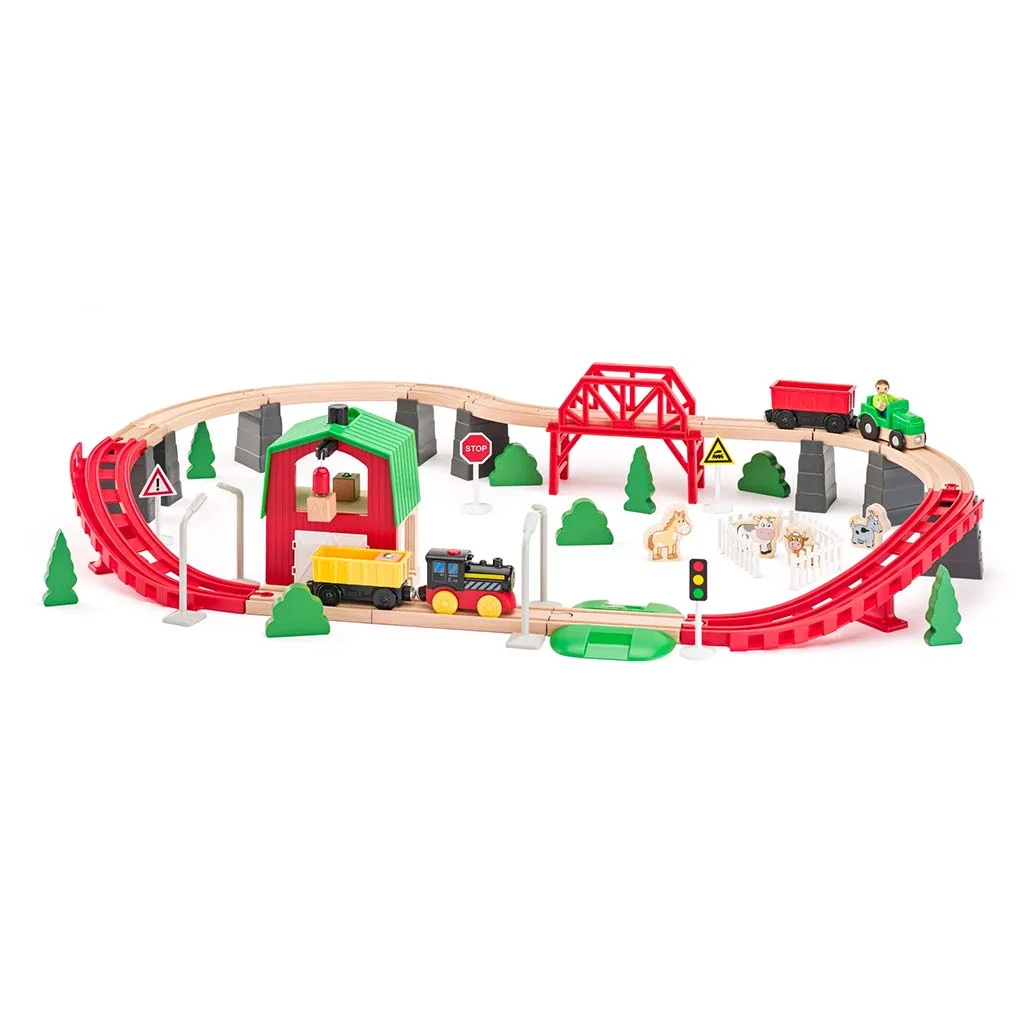 Fa mezőgazdasági vasútpálya vonattal és más kiegészítőkkel 60db-os - Woodyland kép 2