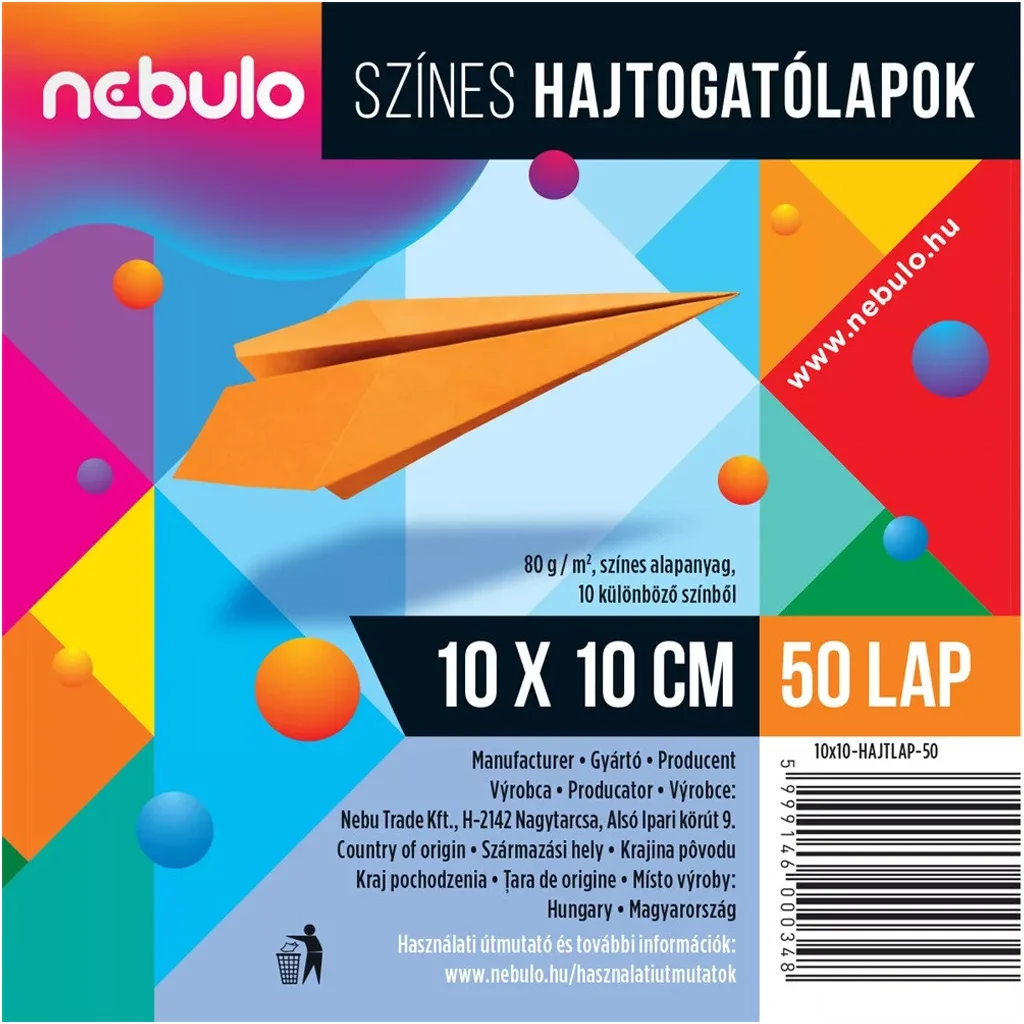Nebulo: Színes hajtogatólap 50 lapos 10x10cm 80g