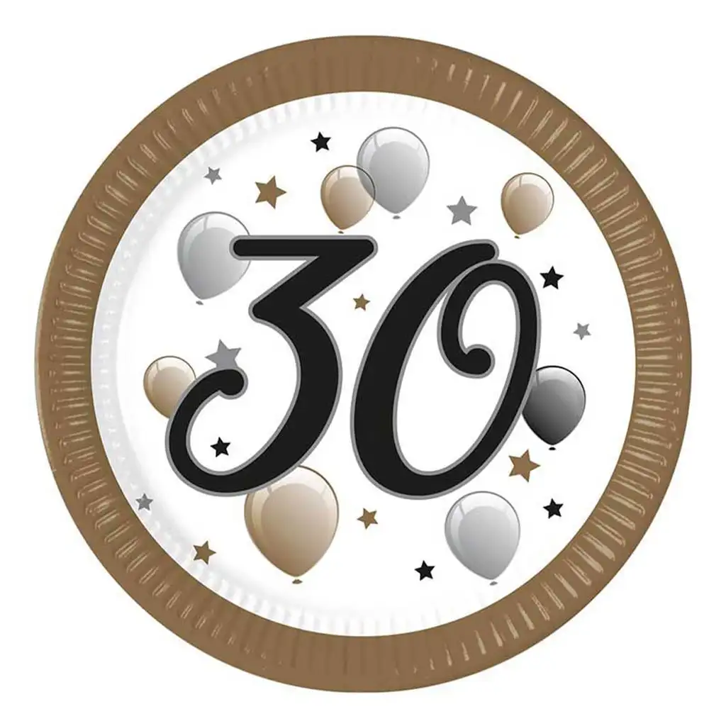 "30" év feliratos papírtányér 8db-os szett 23cm