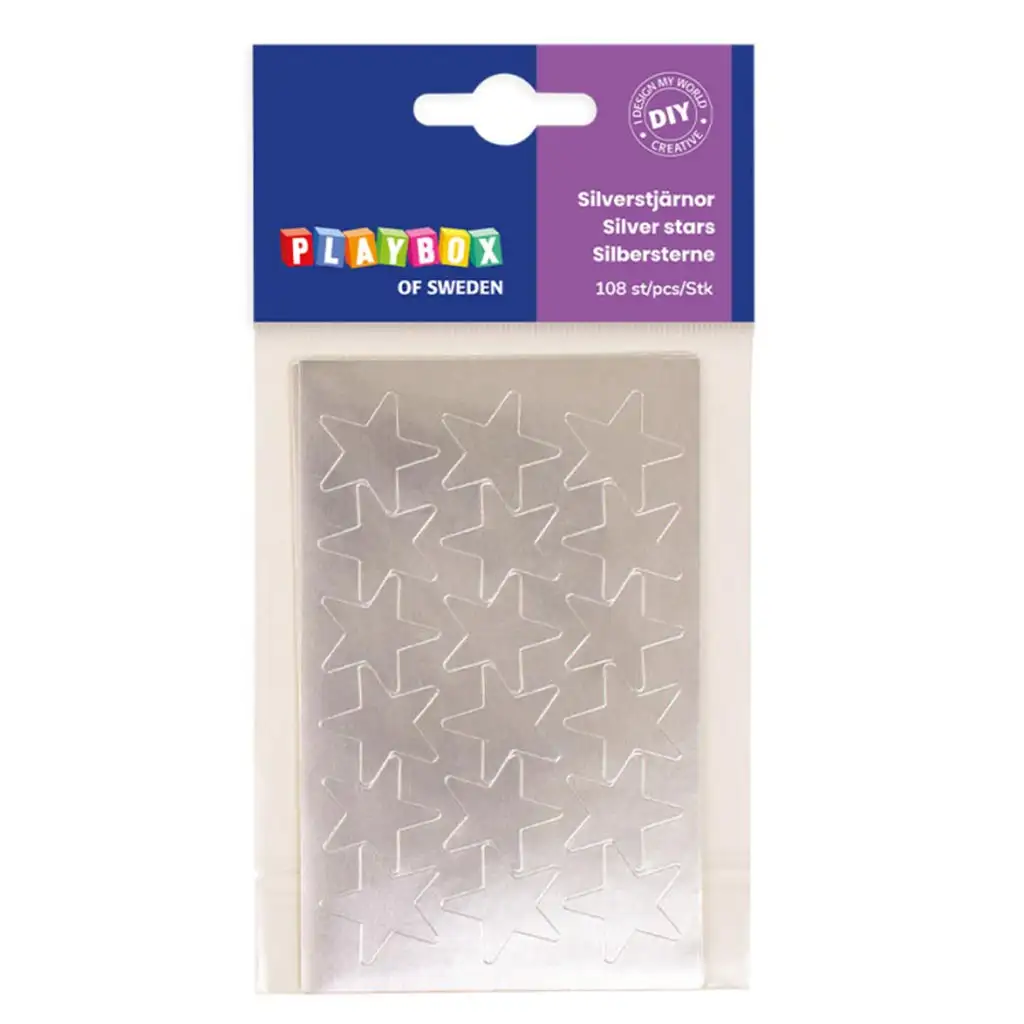 PlayBox: Öntapadós ezüst csillagok 108db 25mm