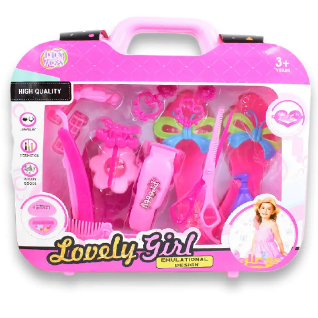 Szépségszett fodrász kellékekkel, cipővel és fülbevalóval táskában kép 8