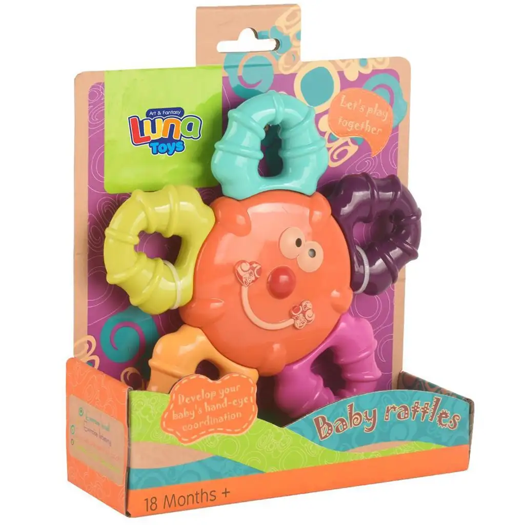 Színes vidám 2 az 1-ben bébi rágóka és csörgő kép 2