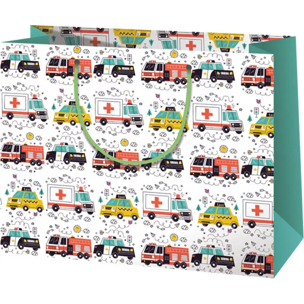 Mentő, rendőr és tűzoltó mintás nagy ajándéktáska 33x26,7x13,7cm