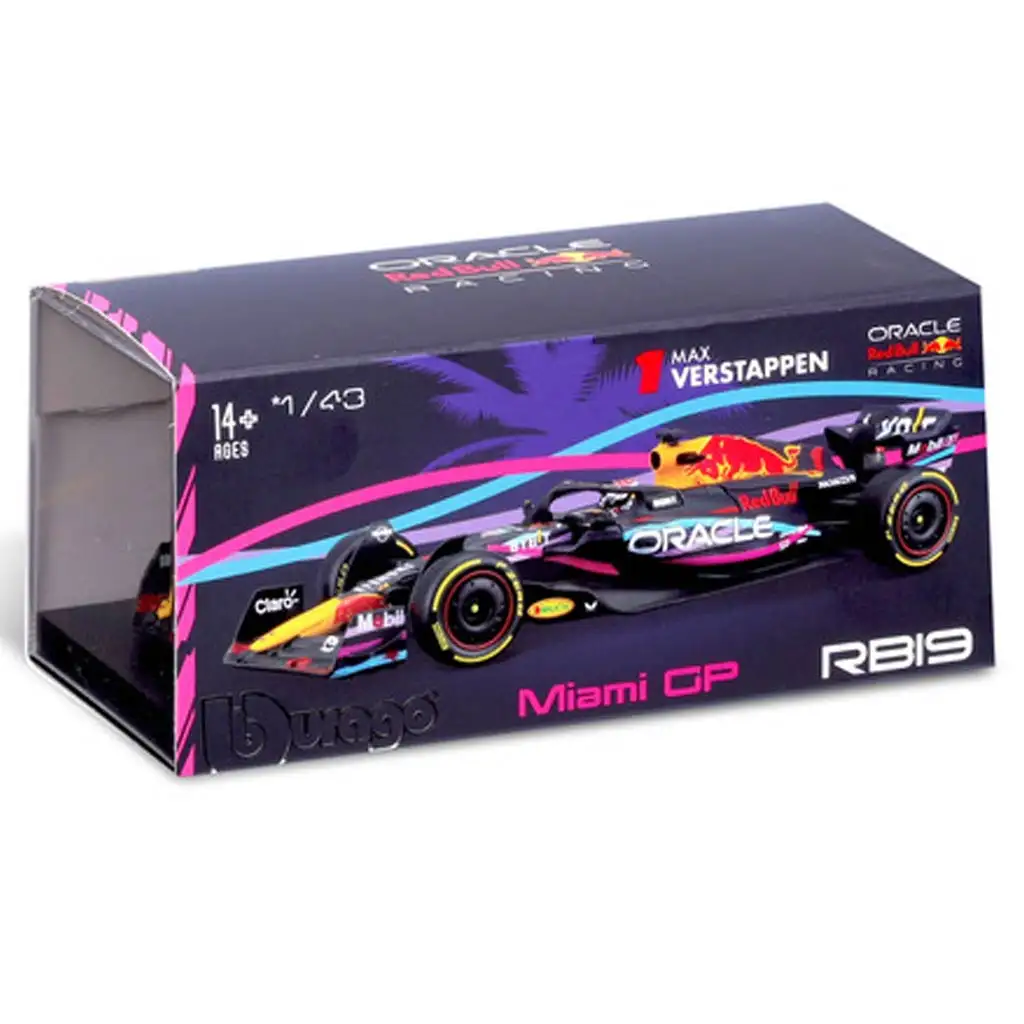 Bburago: Red Bull RB19 F1 versenyautó fém autómodell 1/43 (Max Verstappen #1, Miami GP különkiadás, sisakos) kép 4