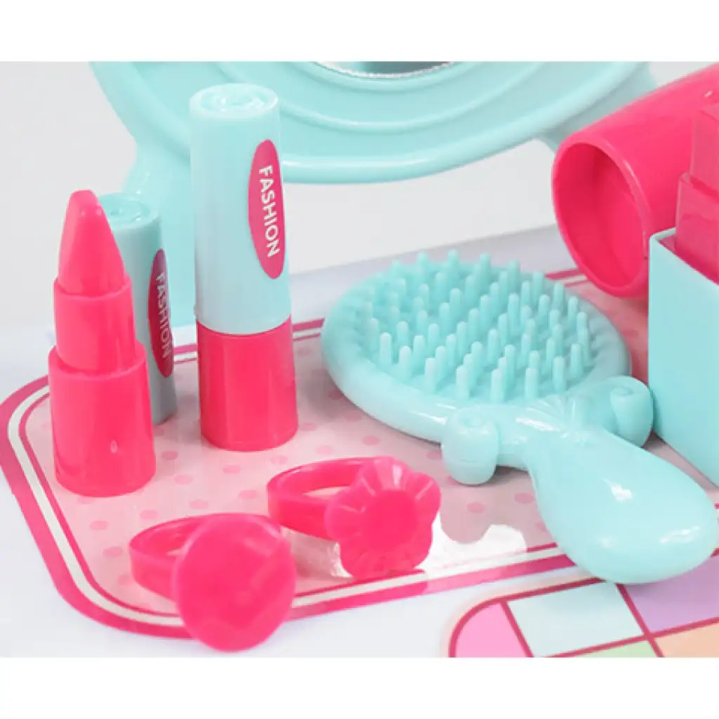 Szépség szett tükrös fésülködő asztalkával és sminkekkel tárolódobozban kép 6