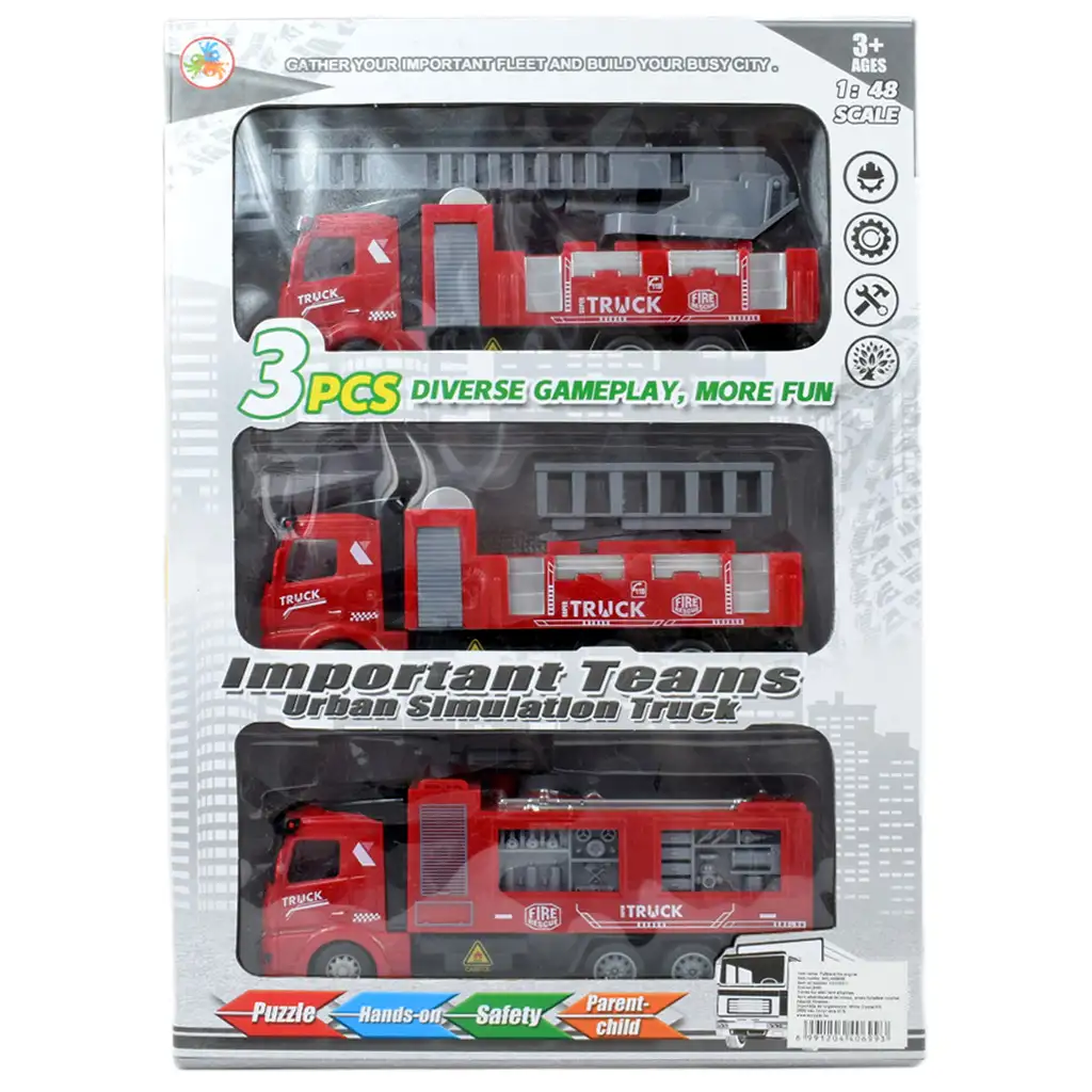 Fire Truck: Hátrahúzós 3db-os tűzoltóautó szett kép 8