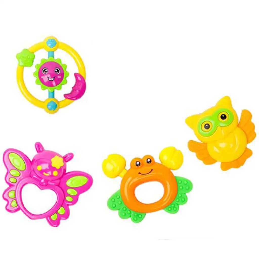 Állatos csörgő és rágóka 4db-os szett