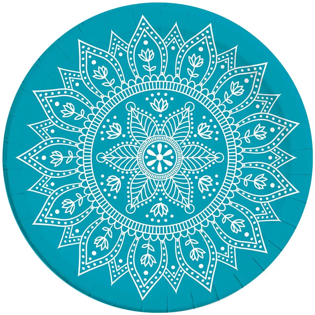 Mandala kék-fehér papírtányér 8db-os szett 23cm