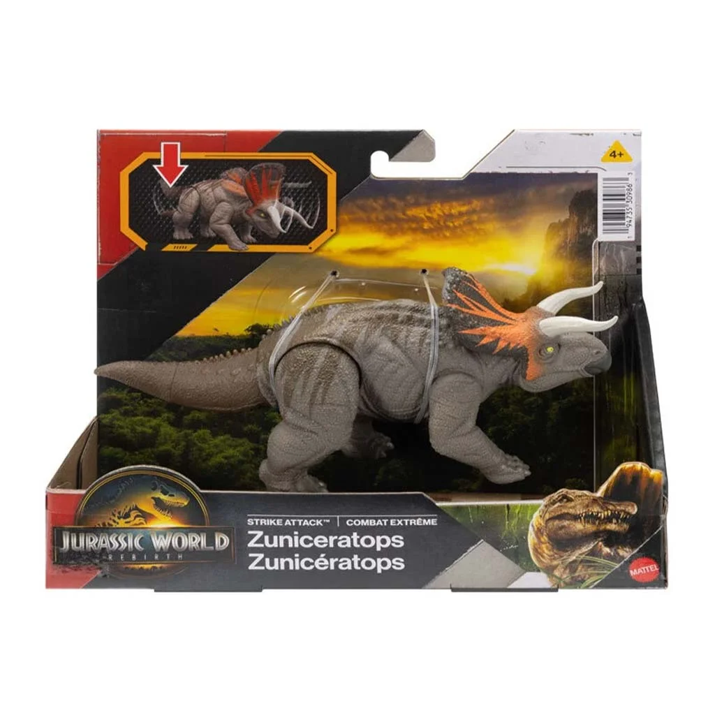 Jurassic World: Újjászületés Strike Attack Zuniceratops támadó dinoszaurusz figura - Mattel