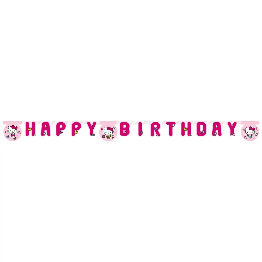 Hello Kitty szülinapi „Happy Birthday” feliratú party banner