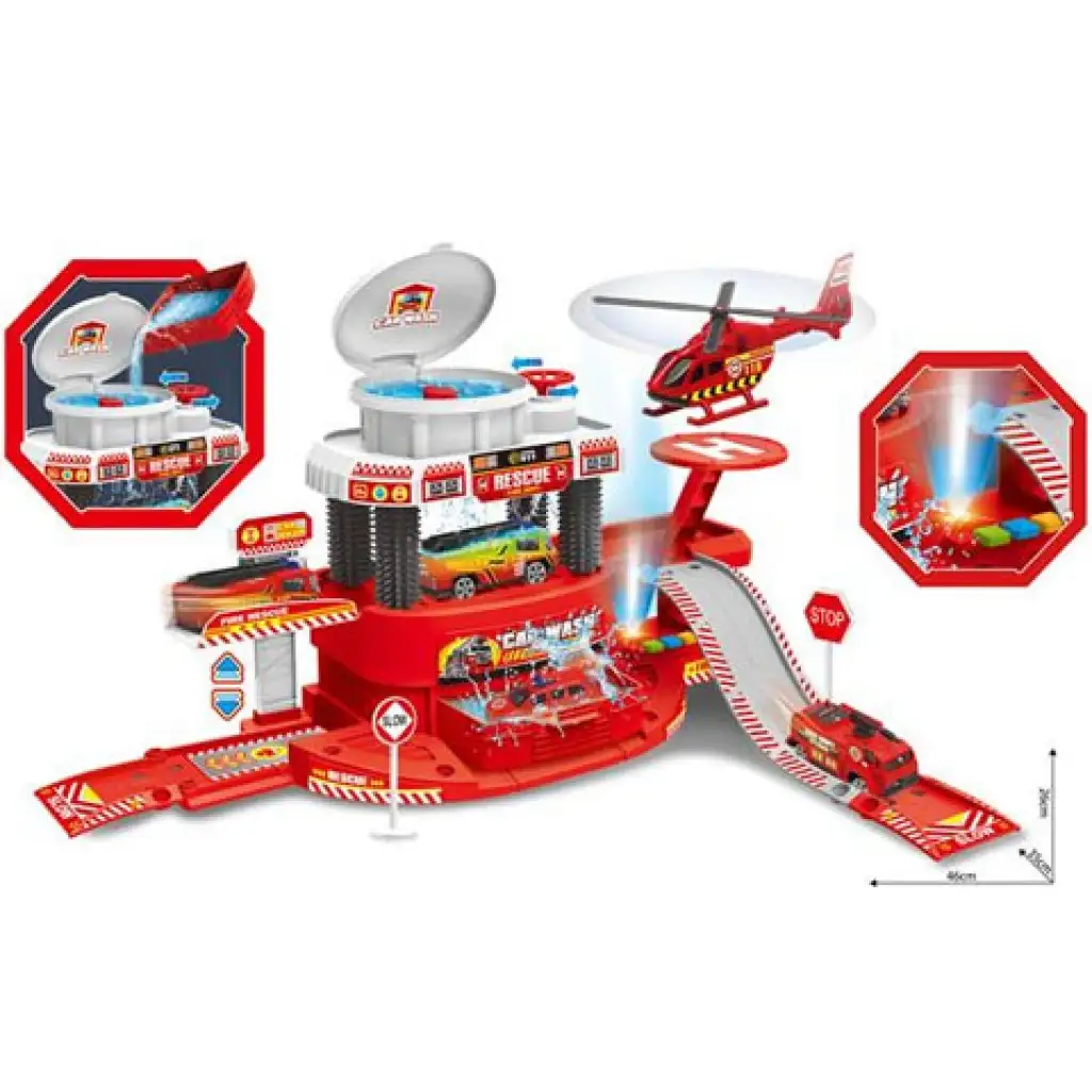 Tűzoltóállomás játékszett színváltós kisautóval, fénnyel és hanggal kép 2
