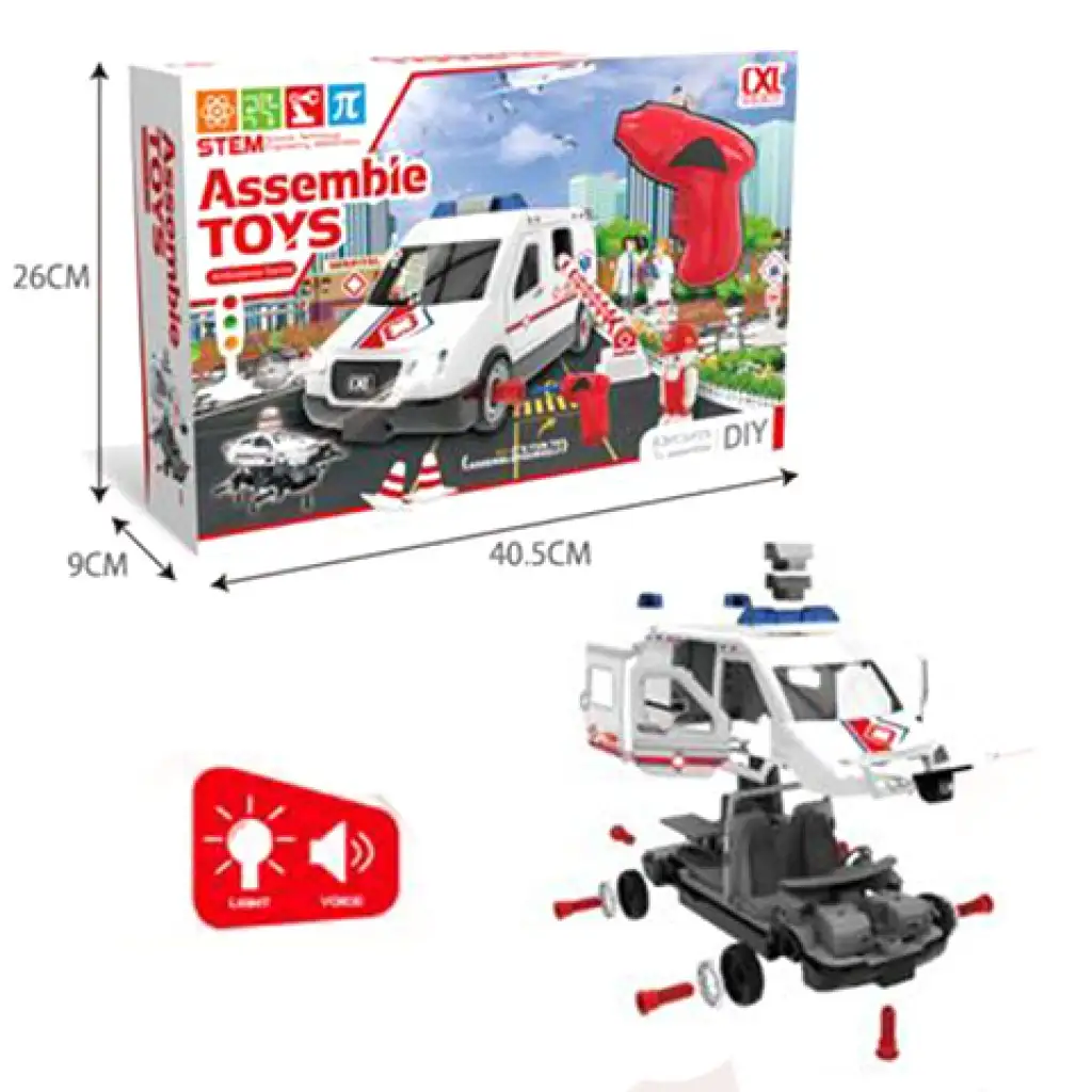 DIY csináld magad összeszerelhető mentőautó fény és hang effektekkel 63db-os készlet kép 2