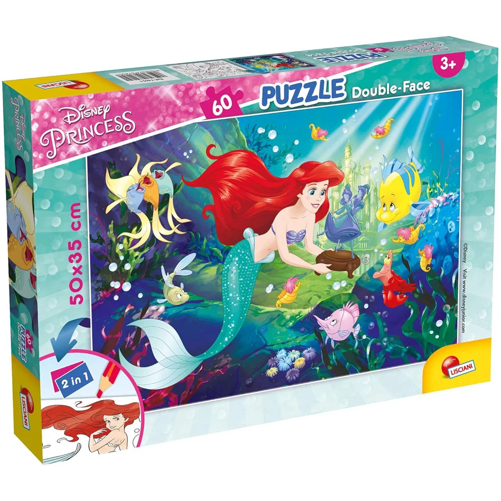 Ariel a kis hableány 2 az 1-ben 60db-os puzzle és színező 50x35cm - Lisciani