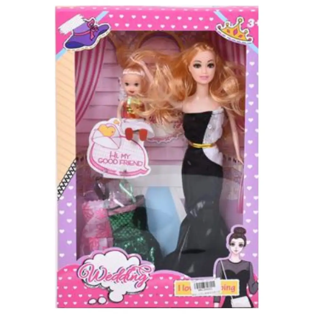 Wedding: Esküvői divat baba szett gyermek babával 28cm-es