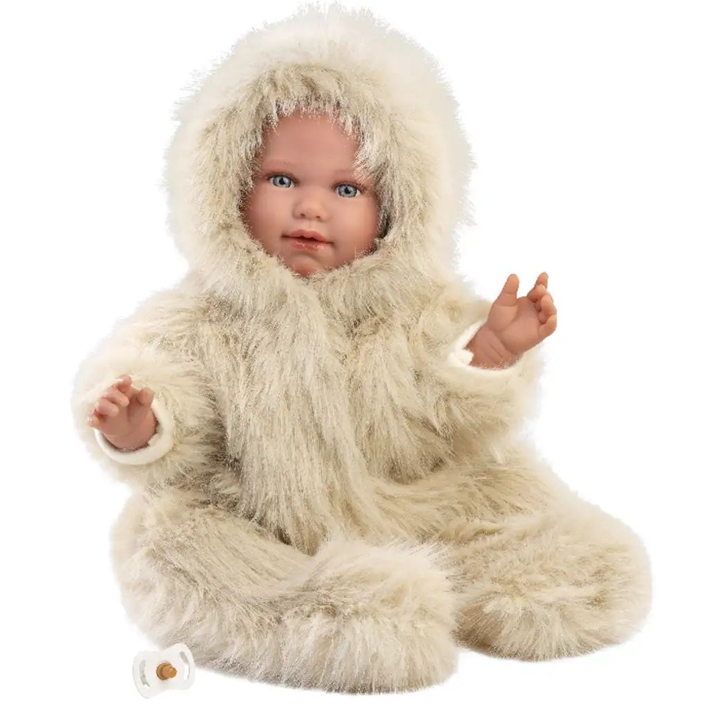 Llorens: Alicia 45cm-es síró baba cumival bársony bundában kép 2