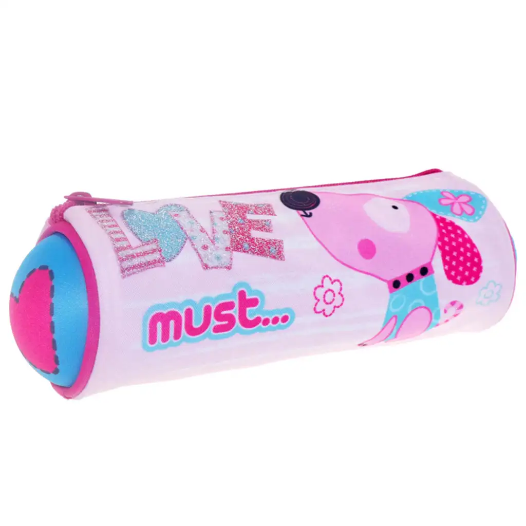 Must: Rózsaszín hengeres kutyusos tolltartó 20x8cm